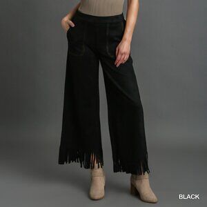 U10 Umgee Black Faux Suede Fringe Pants